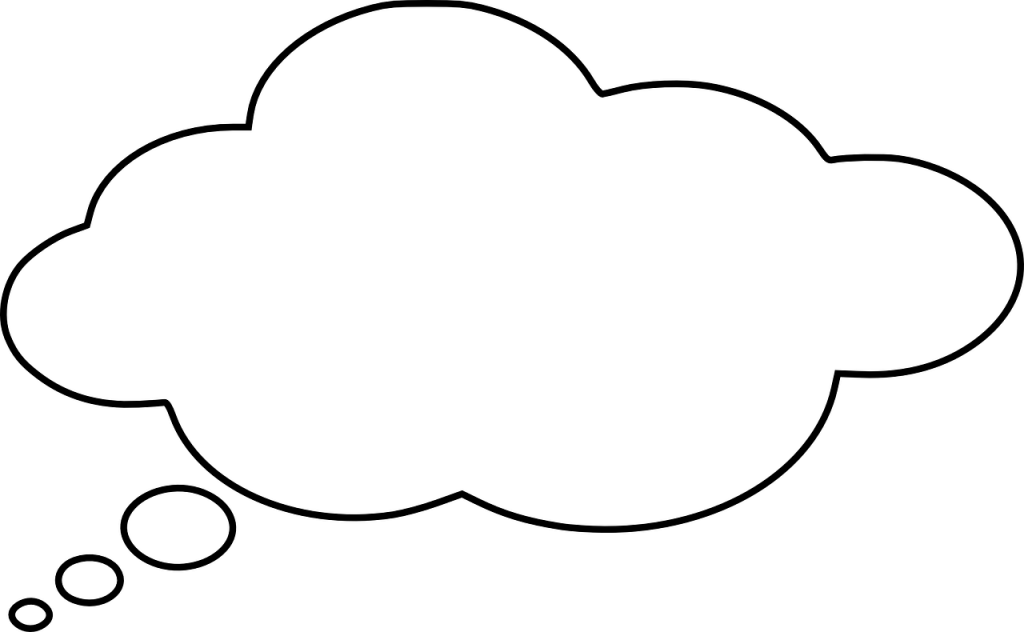 The image is of a drawn cloud thought bubble.